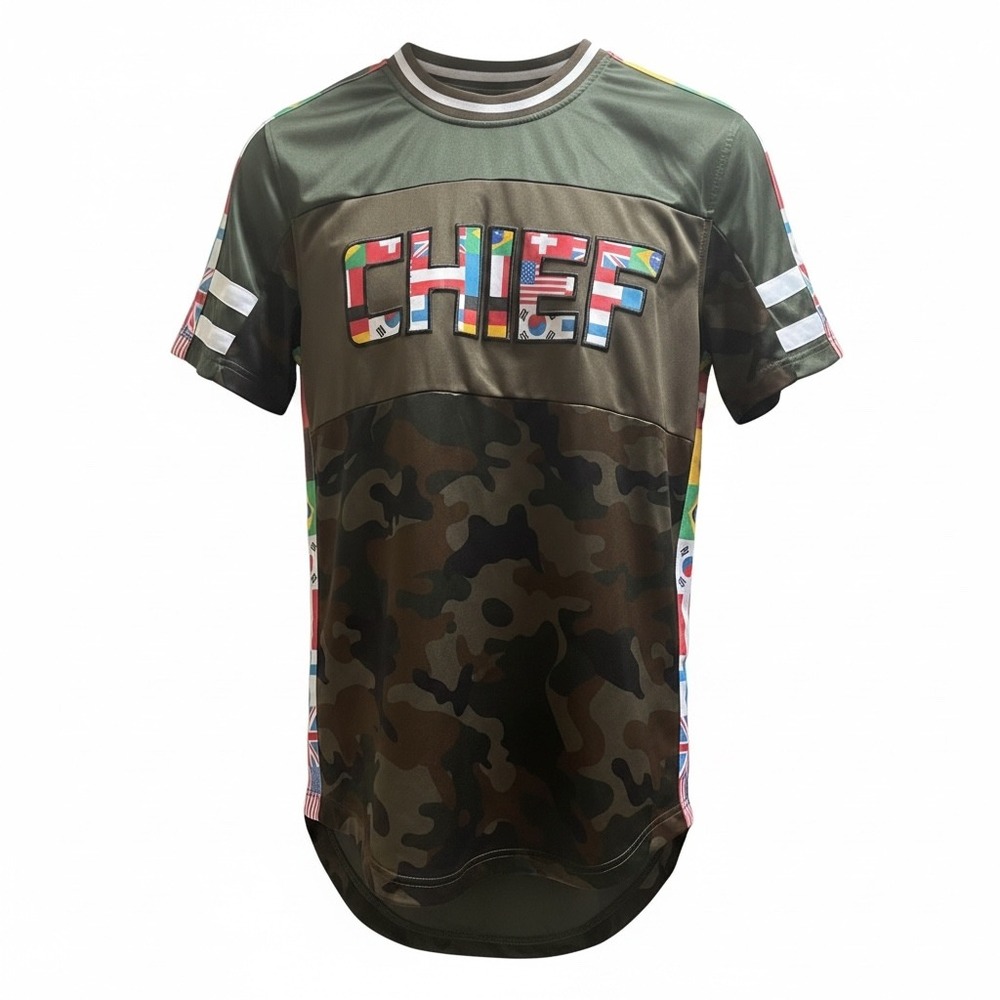 Chief Mens Camo Flag Graphic Jersey Shirt Olive Green Streetwear‎ Size M